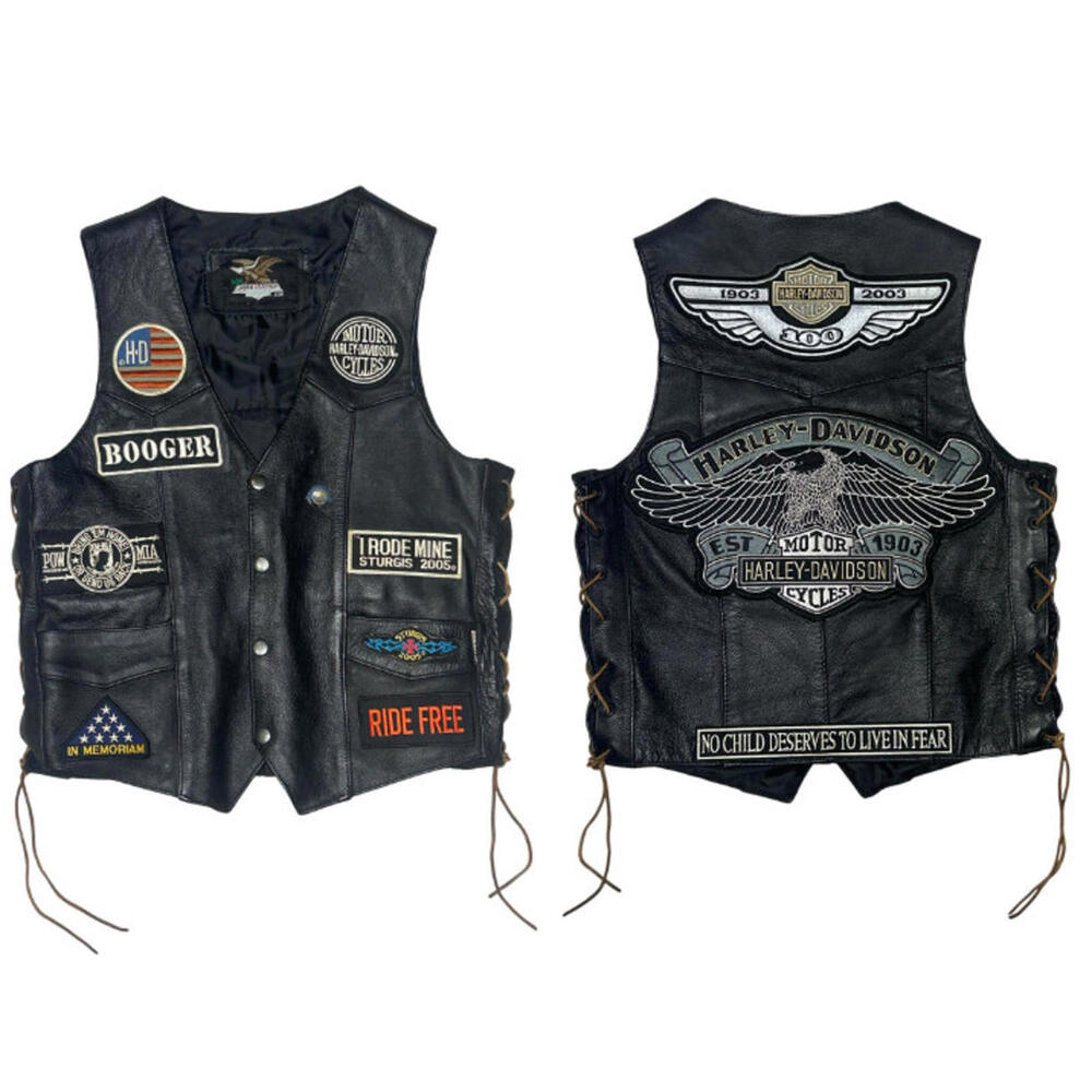 VTG Harley-Davidson Sturgis biker vest jamin leather patches and front snaps S/M